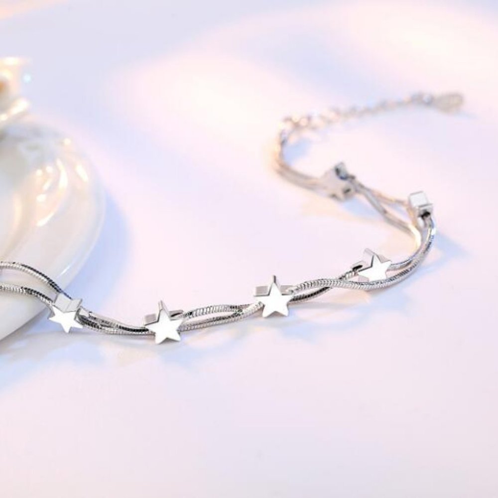 NEW 925 Sterling Silver Double Layer Star Bead Bracelet - Picture 5 of 5